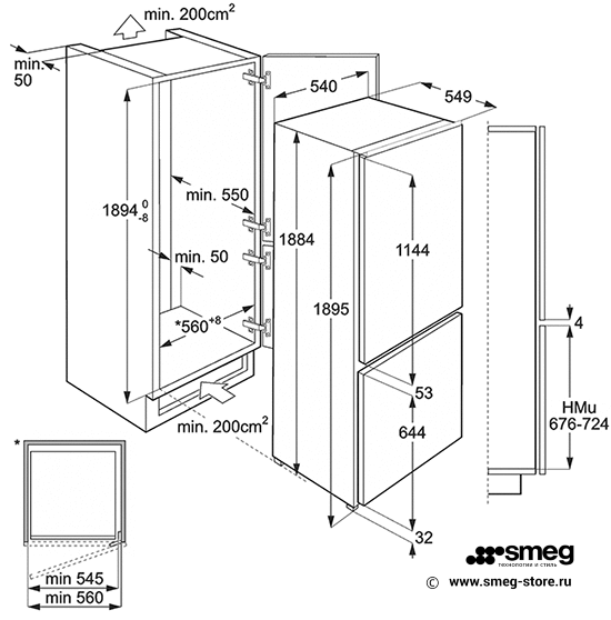 Купить Встраиваемый холодильник SMEG C3192F2P — Фото 2