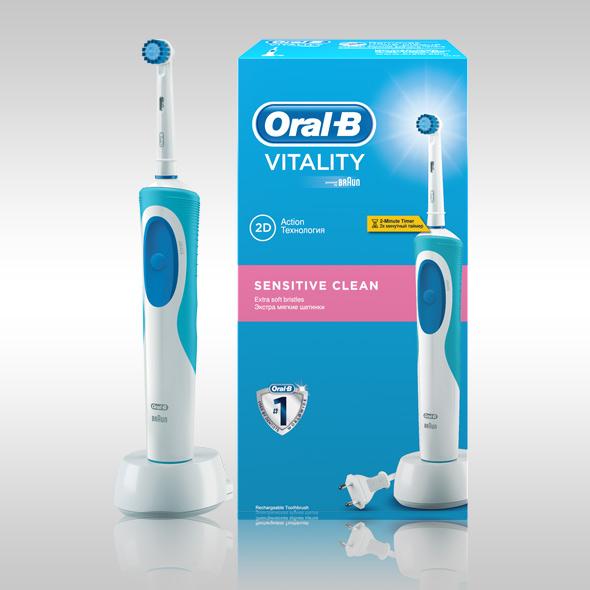  BRAUN Oral-B Vitality Sensitive, белый/голубой																		 — описание, фото, цены в интернет-магазине PT Stores
