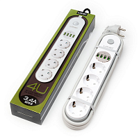 BELSIS BP1612  Сетевой фильтр/Зарядная станция :4 USB-порта 2х2,1А+2х1А, 4 розетки со шторками 2