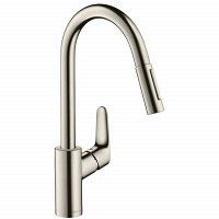 HANSGROHE 31815800 Focus Смеситель для кухни однорычажный, с выдвижным душем, ½´ (под сталь)